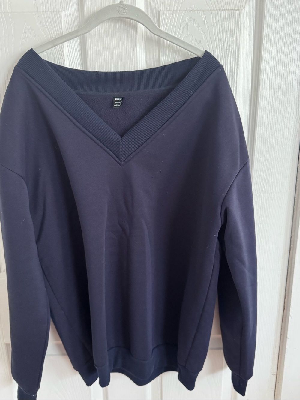 SHEIN Dark Navy V-Neck Fleece Pullover